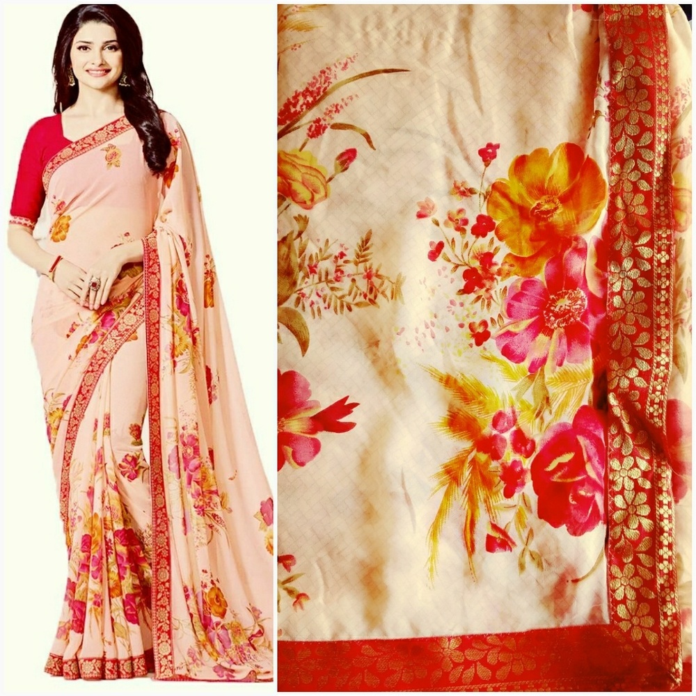 Bollywood satin chiffon floral print saree blouse